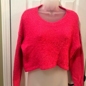 Forever21 Cropped Pullover Long Sleeve Sweater Hot Pink